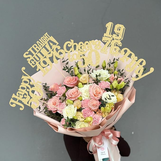 Gyufise 15Pcs Happy 50th Birthday Centerpiece Sticks Fifty Straight Outta 1976 Table Flower Centerpieces Sticks Cheers to 50 Decorations for 50th Birthday Party Supplies Gold