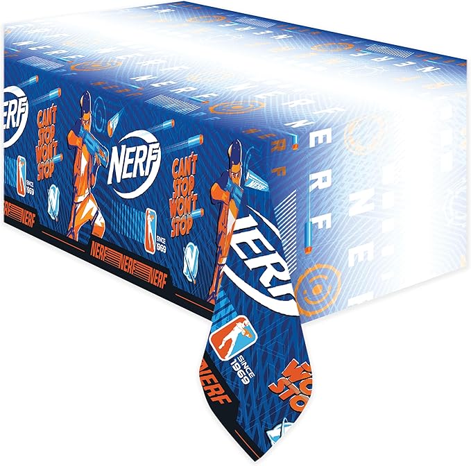 Treasures Gifted Officially Licensed Nerf Party Supplies - Pack of 3 Tablecloth - Nerf Birthday Party Decorations - Disposable Plastic Table Cover for Parties 54in x 108in