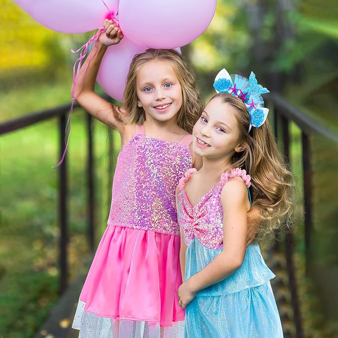 Jeowoqao Mermaid Princess Dress Up Costume, Girls Dress Up Pretend Play Clothes Gift 13Pcs Princess Costume for Little Girls Age 3 4 5 6 Years