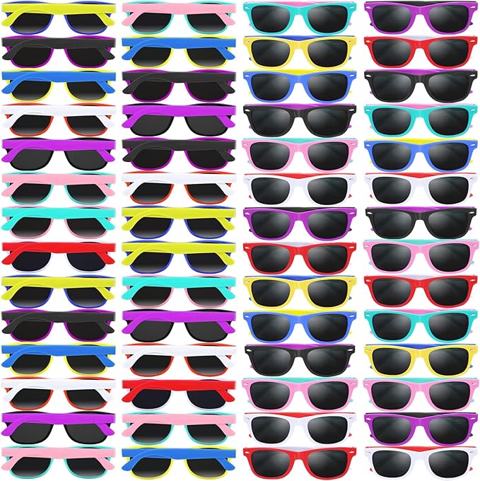 64 Pack Kids Sunglasses Party Favors, Kid's Neon Sunglasses Bulk, Childrens Sunglasses Boys Girls Eyewear Pack for Goody Bag Fillers Summer Beach Pool Birthday Party Supplies