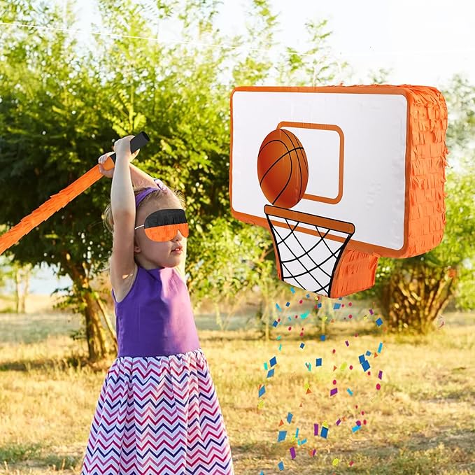 Hooqict Basketball Pinata with Blindfold and Bat Stick Basketball Birthday Party Decorations for Kids Boys Basketball Themed Party Supplies Sports Carnival Games