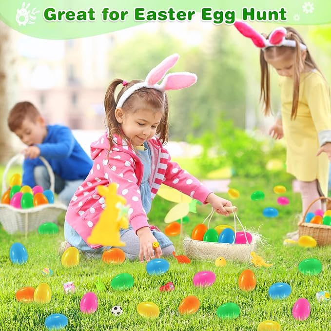 100 Pack Prefilled Easter Eggs with Assorted Toys, Bright Colorful Easter Eggs for Easter Basket Stuffers/Fillers, Easter Eggs Hunt, Classroom Prize Supplies, Party Favors Bulk for Kids