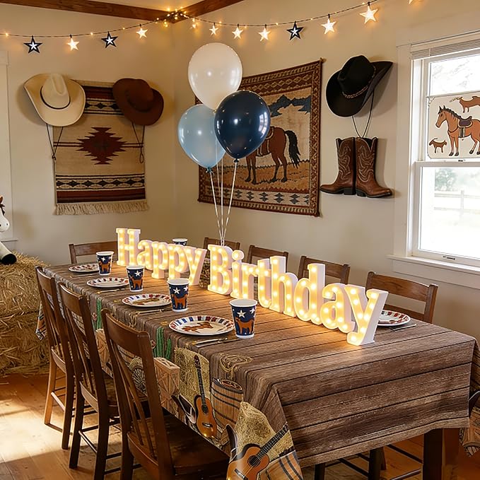 Kochorie 54 Inch X 100 Feet Western Party Tablecloth Roll, Disposable Western Cowboy Table Cover, Cowboy Theme Plastic Tablecloth Wild West Wooden House Barn Door Table Cover for Baby Shower Birthday