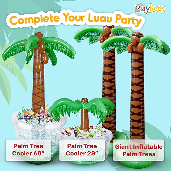 Playbees Inflatable Palm Tree Cooler 28" - Blow Up Palm Tree Party Cooler, Luau Hawaiian Tropical Beach Theme, Summer Swimming Pool Party Decorations - Outdoor Party Supplies - Kids Adults Birthday