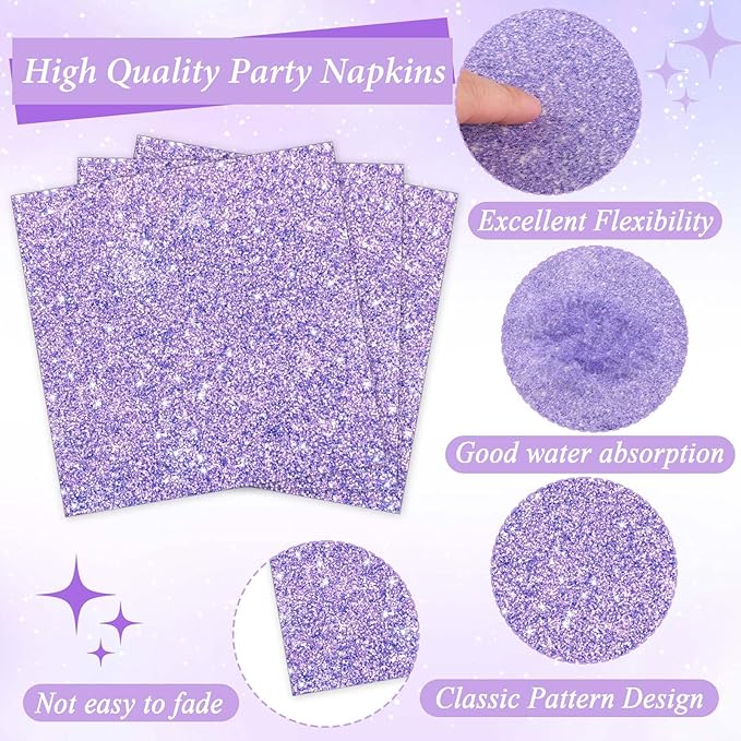 96PCS Purple Glitter Paper Plates and Napkins K-pop Purple Tableware Party Paper Plates Glitter Birthday Disposable Dinnerware Parties Set for Girl Women Sprinkle Wedding Anniversary Party Decorations