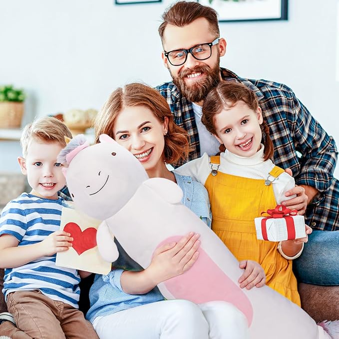 36” Long Unicorn Plush Body Pillow, Giant Cute Colorful Unicorn Stuffed Animals, Large Unicorn Squishy Soft Plushies Toy, Gifts for Kids Girls and Boys, Birthdays ﻿
