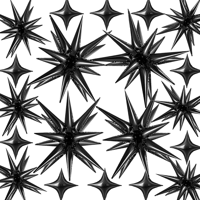 20 Pcs 27"22" Explosion Star Foil Balloons - 12 Point and Four Pointed Black Spike Balloons for Party Supplies, Christmas, Birthday, Wedding, Photo Booth (Black)
