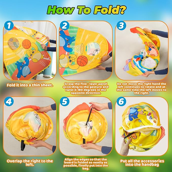 5-in-1 Kids Play Pop Up Tent with Bean Bag Toss Game Outdoor Toys, Tic Tac Toe, Dartboard,Soccer, Basketball, Carnival Outside Combo Set for Backyard Beach Lawn Party Fun, Birthday Gift for Boys Girls