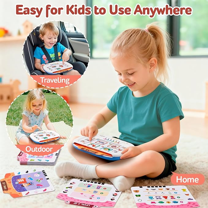 JoyCat Kids Learning Tablet:160 Pages Flash Cards-Judgement, Matching, Ordering- Interactive Logic Training, STEM Montessori Educational Toy, Gifts for Kids 3-8
