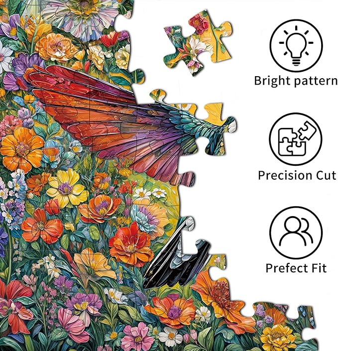 Jigsaw Puzzles for Adults 1000 Pieces, Interlock Perfectly Letter on Back No Dust, Home Decor Birthday Party Gift Toy for Men Women Elders Seniors, 1:1 Poster - Radiant Hummingbird