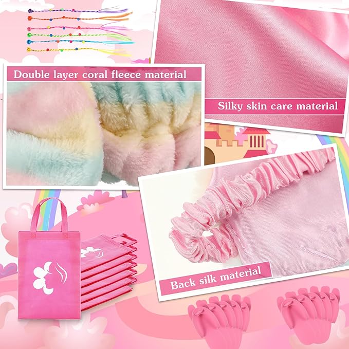 6 Set Sleepovers Teepee Tents Spa Party Robes Supplies Bulk with Inflatable Airbed and Light String, Party Supplies for Birthday Movie Spa Favors Gifts Indoor Outdoor(6 Pink)