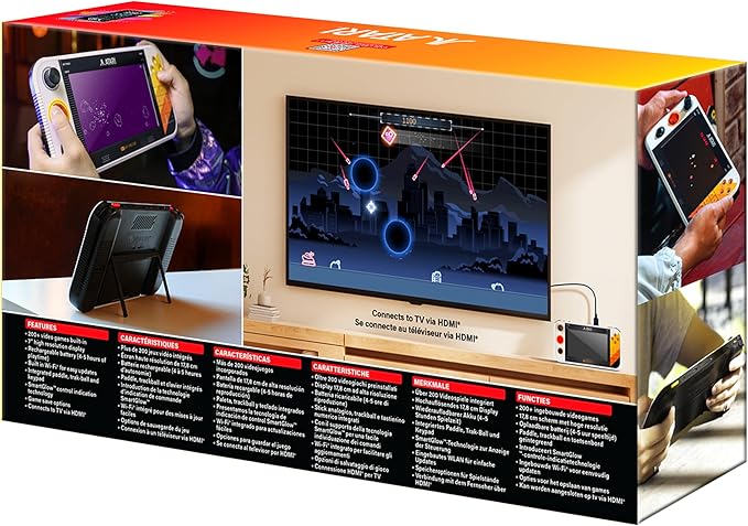 My Arcade Atari Gamestation Go: Rechargeable Battery, Over 200+ Preloaded Retro Video Games Including Pac-Man, Atari: Recharged, & Balls of Steel, Wifi,Smartglow, 7 inch Display,