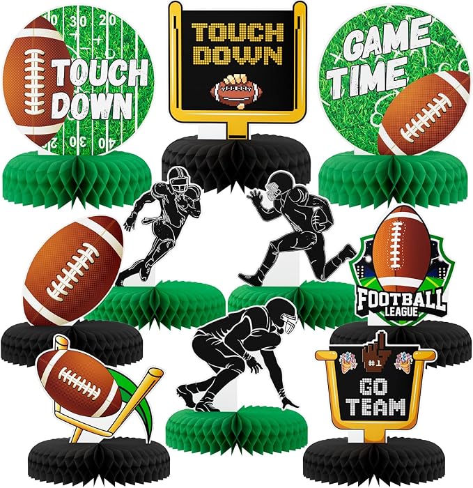 10Pcs Football Party Decorations Football Honeycomb Centerpieces,Football Centerpieces for Table Football Table Decorations Topper for Birthday Baby Shower Football Game Tailgate Party Supplies