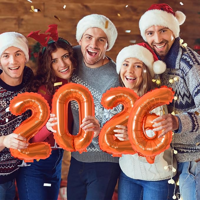 KALOR 16 Inch 2026 Orange Foil Number Balloons, 2026 New Years Decorations for 2026 Happy New Year Eve and Graduations Party Supplies