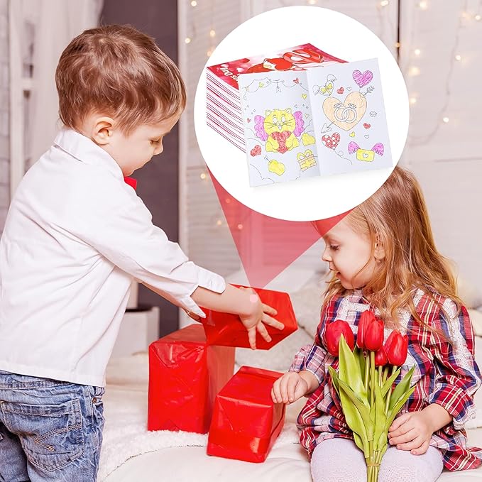 BenLouis 12 Valentines Day Mini Coloring Books Kids with 12 Stacking Crayons Valentine's Day Party Favors Small Activity Books Bulk for Kids Valentine's Classroom Party Gift Goodie Bag Stuffers
