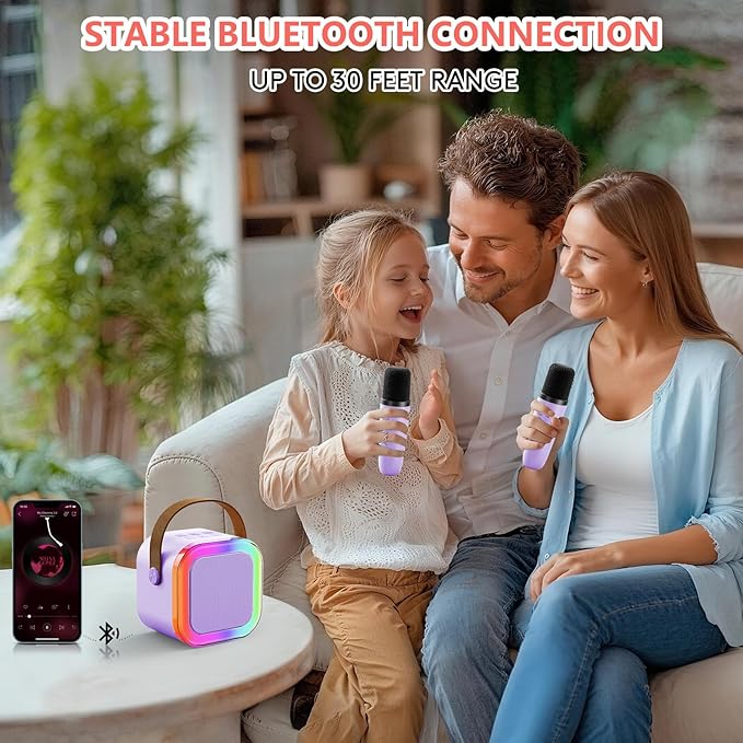 Mini Karaoke Machine for Kids: Portable Singing Machine with 2 Wireless Microphones - Christmas Birthday Gifts for 4 5 6 7 8 Year Old Girls