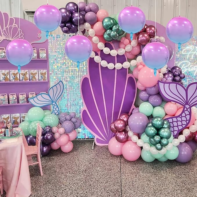 TONIFUL 8Pcs 22Inch Large Colorful Purple 4D Giant Round Foil Balloon 4D Metallic Mylar Sephere Balloons for Christmas New Year Birthday Party Graduation Wedding Bridal Shower Decoration Supplies