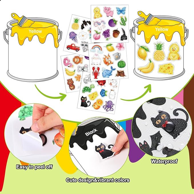Kosiz 36 Set Color Sorting Stickers Craft Toddlers, Paper Colors Posters Toys for Classroom Wall Bulletin Board Cutouts Early Educational Learning for Kids Preschool Kindergarten Decorations Supplies