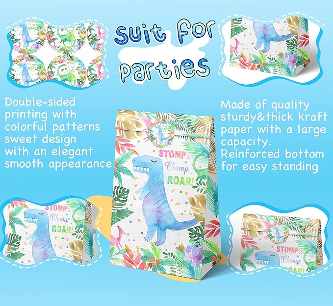Girls Dinosaur Birthday Party Favors, Pink Dino Theme Party Supplies (Dinosaur Bags)