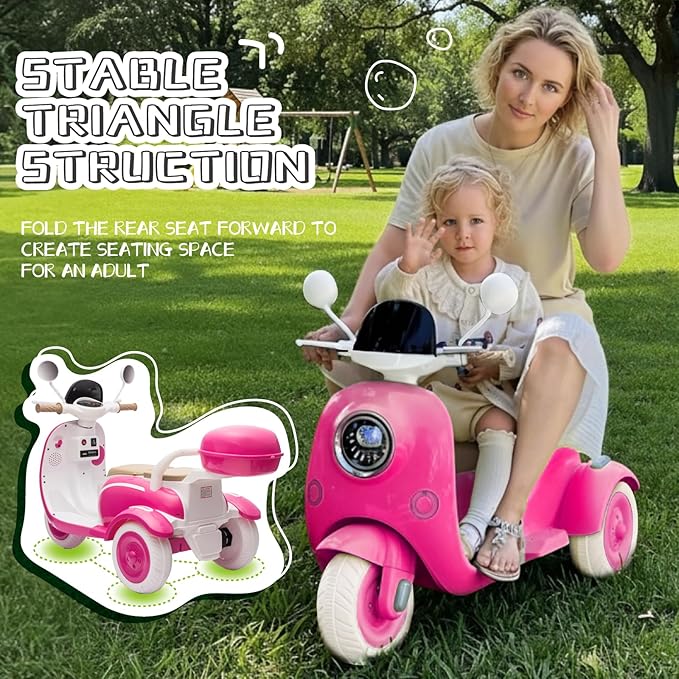 HEIMILI 12V Kids Electric Motorcycle for Girls, 3 Wheel Ride On Motorcycle for Kids 3-5 Years, Mini Battery Powered Motorbike with Bluetooth & MP3, Toddler Electric Ride On Toy, Rose