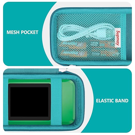 Supmay Hard Travel Case for My Arcade Galaga Pocket Player Handheld Game Console, Portable Video Game System Handheld Game Protection Case with Mesh Pocket for Batteries and USB-C Cable, Green+Green