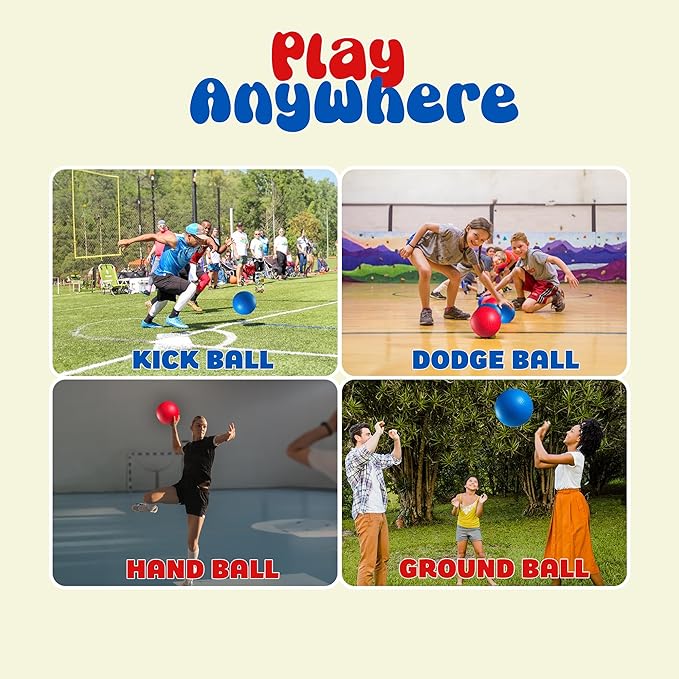 Red & Blue Kickball Set - (9 Inch) with Pump for Toddlers Kids & Adults - Indoor & Outdoor Gym Sports Toys - Fun Playground Balls for Kids Dodgeball, Four Square, PE, Games, Recess and More