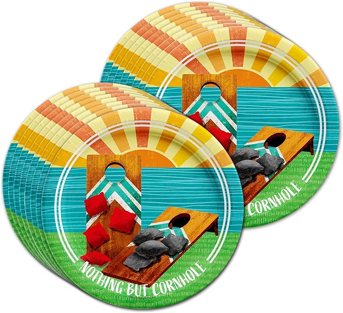 Cornhole Bean Bag Toss Party Supplies - Lake Tableware Set for 16 | Includes Plates, Napkins and Cups