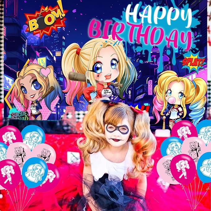 Joker Girl Birthday Party Supplies Backdrop 5x3 Scary Queen Boys Kids Happy Birthday Background Photography Joker Girl Party Decorations Banner Photo Booth Props