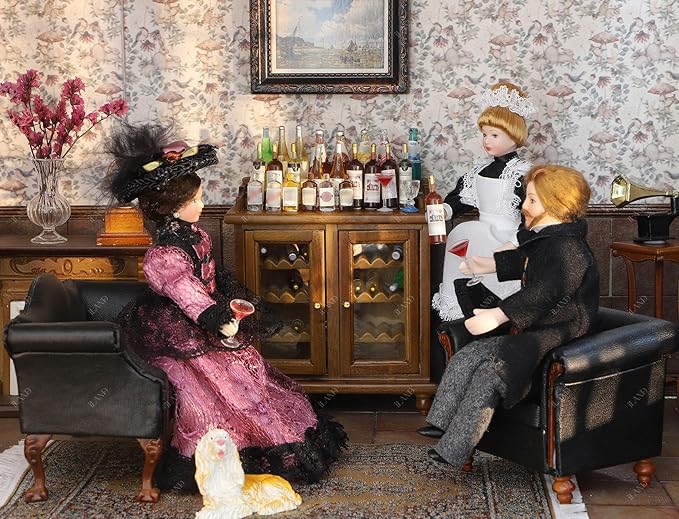iLAND Dollhouse Furniture Mini Wine Cabinet Dollhouse Kitchen 1 12 Scale Furniture for Miniature Wine Bottles Wooden Doll House Shelf Mini House Décor Realistic Classic