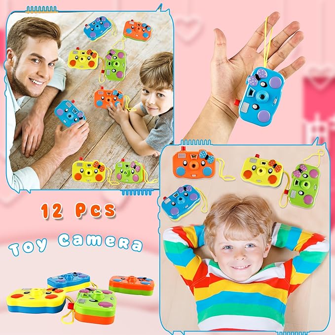 12 Pcs Camera Toy Set Plastic Camera with 8 Patterns Lmages in Viewfinder Mini Toy Camera for Party Favors Goodie Bag Return Gifts, 4 Colors