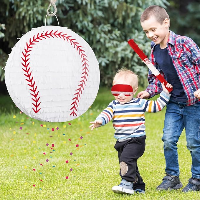 Hooqict Baseball Pinata with Blindfold and Bat Sports Pinata for Kids Boys Baseball Themed Birthday Party Decorations Supplies