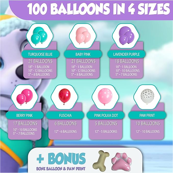 ALL-IN-1 Paw Balloon Garland Arch Kit with BONUS Bone & Paw Print Balloons – Pink Paw Balloons Girl for Paw Birthday Decorations Girl – Paw Party Supplies
