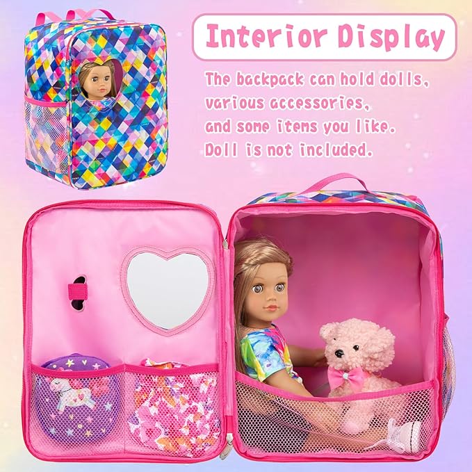 Ecore Fun 5 Items 18 inch Dolls Bag Set and Accessories Including 18 Inch Doll Clothes, Shoes, Sunglasses, Doll Backpack and Toy Dog