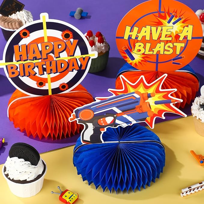 10 Pieces Dart War Party Decorations Nerf Dart War Gun Party Honeycomb Centerpieces Birthday Party Table Toppers Double RZ0037 0