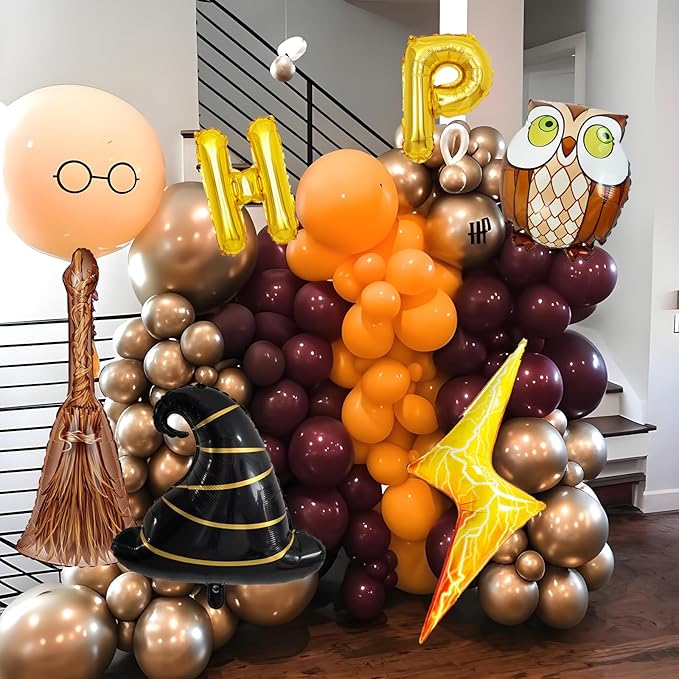 6pcs Magical Wizard Hat Balloons Hary Balloons Broom Balloon for Magic Themed Birthday Decorations Wizard Party Decor Magic Poter Decor Graduation Party Poters Baby Shower Party Supplies