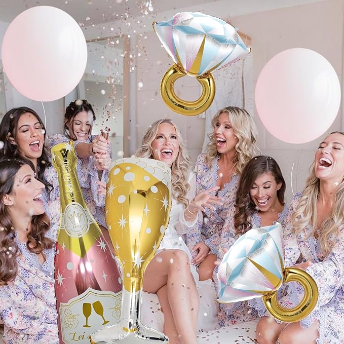 4 Pcs Diamond Ring Balloon, Huge Glitter Aluminum Foil Ring Balloons for Bridal Shower, Wedding, Anniversary, Bachelorette, Engagement Party Decorations Supplies