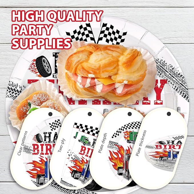 96Pcs Semi Truck Birthday Party Decorations Truck Car Happy Birthday Plates and Napkins Sets Transportation Theme Decorations for Truck-Theme Transportation Construction Bday Party Supplies Serves 24