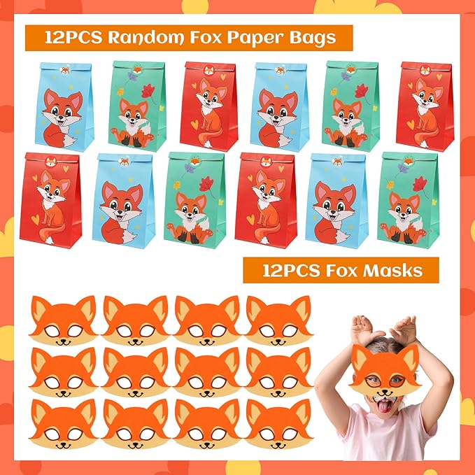 Fox Party Favors, 132PCS Fox Themed Birthday Party Supplies, Fox Gifts Goodie Bag Stuffers Stickers Stamps Toys Pinata Prizes for Jungle Safari Party Woodland Creatures Fox Birthday Party Decorations
