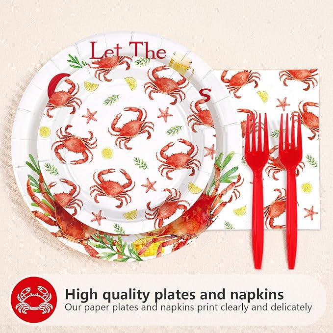 200Pcs Crab Party Decorations Crab Boil Plates and Napkins Red Crab Seafood Boil Disposable Tableware Sets for BBQ Picnic Cookout Gathering Carnival Birthday Party Supplies Serves 50