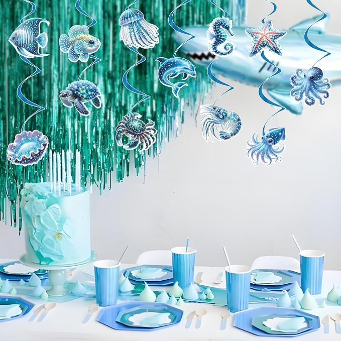 Sea Animals Birthday Decorations, Fish Hanging Swirls Deco for Under The Sea, Ocean Theme Party Supplies & Party Decorations Streamers, Kids Marine Life Party Decor