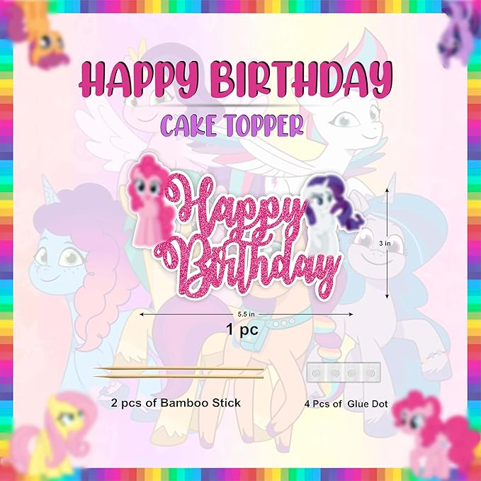 Magical Pony Happy Birthday Cake Topper – Cartoon Pny Theme Party Decoration – Colorful Unicorn-Inspired Cake Topper for Birthday Celebrations – Party Supplies for Girls & Boys"
