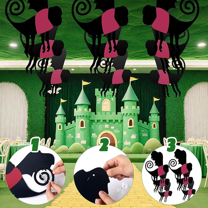 Preboun 15 Pcs Wizard Party Flying Hanging Monkey Decorations, Flying Hanging Monkey Banner Ceiling Decor for Classroom Pink and Black Wizard Party Decoration(Rose Pink, Funny)