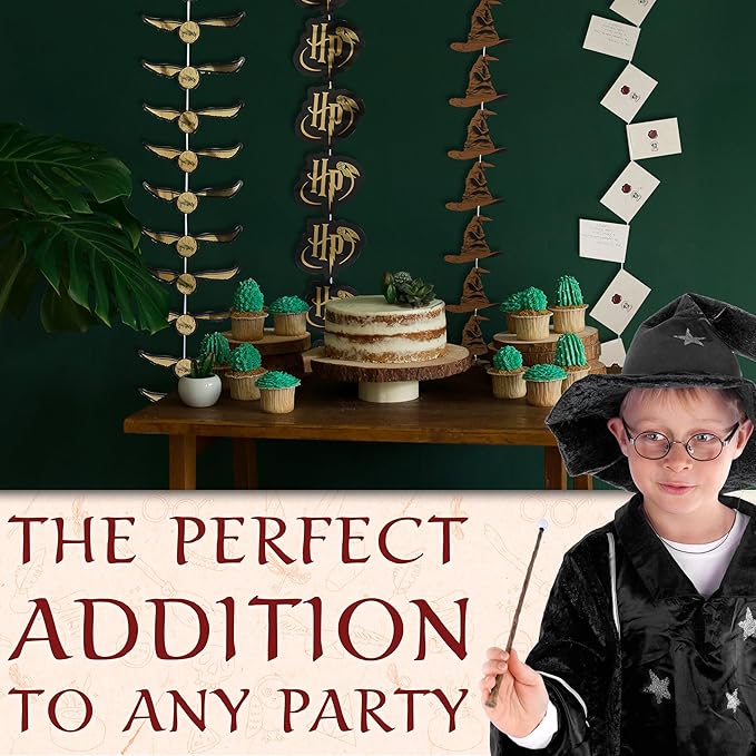 Harry Potter Gifts Garland Decorations Set of 4 Party Banners 4.9 Ft Golden Snitch Letters Sorting Hat Wall Decor Birthday Party Supplies Room Decor (Multi Banners, 40 Pieces)