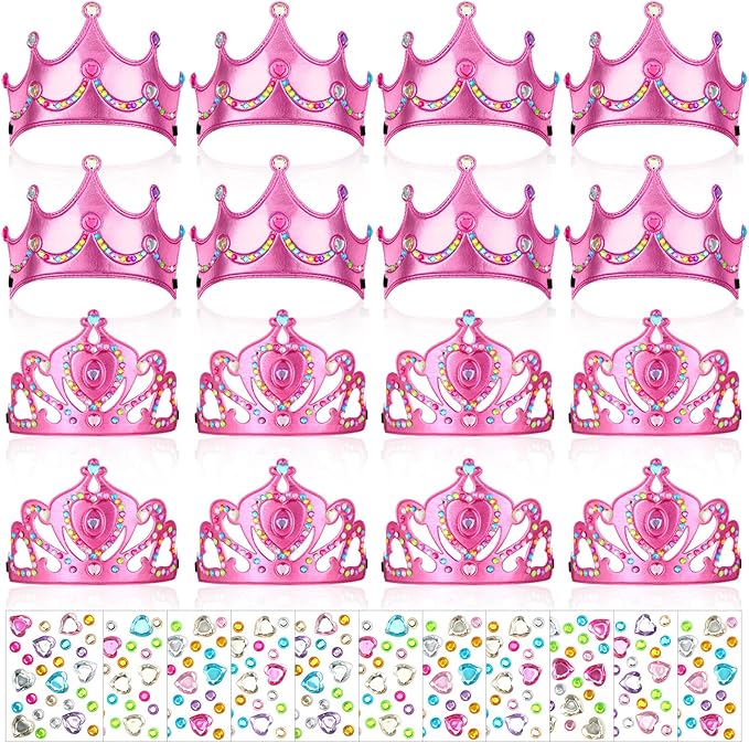 Yaomiao 44 Pcs Birthday Foam Crowns for Kids Princess Tiaras King Hat Bulk Diamond Sticker Kits for Crown Party Supplies
