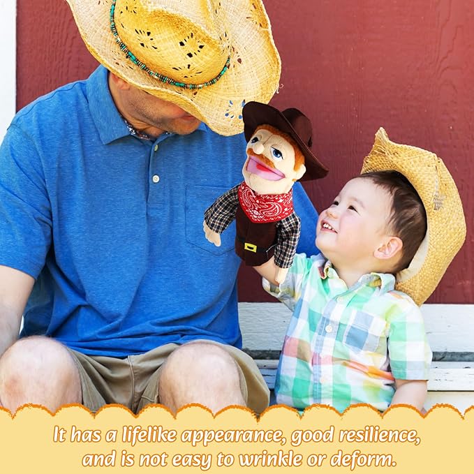 Role Play Hand Puppets Hand Plush Chef Doctor Fireman Pirate Detective Athlete Nurse Worker Hand Puppet Toys Puppets for Kids Storytelling Imaginative Pretend Play Teaching Preschool(Cowboy)