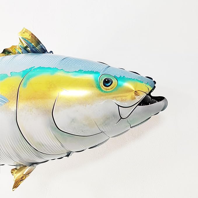 Realistic Fish Foil Balloons 4 Pack for Fishing Party Decorations - Gone Fishing Themed Birthday Supplies, Ocean Under the Sea Party Balloons, O-fish-ally One Decor (Tuna & Salmon)