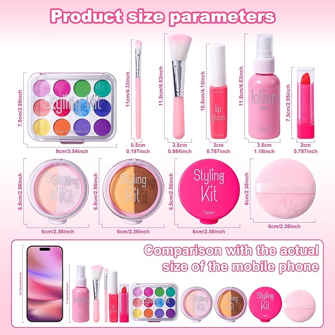 Children's Home Makeup Toy Set of 10, Liquid Free and Powder Free, Girl Dress-Up Toy, Kids Pretend Play，Toys for Girls Princess Birthday Gift Age 4 -12