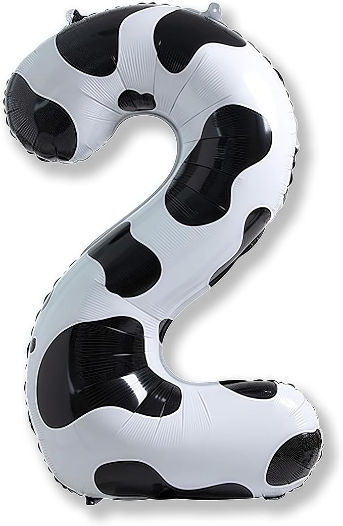 Cow Print Birthday Number Balloons, 40 Inch Large Foil Number 2 Self Inflating Balloons for Girls Boys 2nd Birthday Party Decor Baby Shower Cowboy Cowgirl Farm Animal Theme Party Decorations Supplies