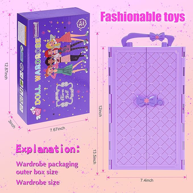 ebuddy 11.5 inch Doll Closet Playset with 106 pcs Clothes and Accessories for Girls 6-12 Including one Doll, Closet, Stylish Blue Set, Luggage, Shoe Rack, Wedding Gowns