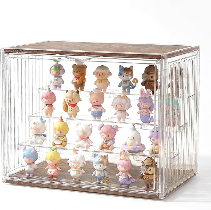 Acrylic Display Case for Collectibles, 4-Tier Clear Display Box with Removable Shelves, Stackable Organizer with Magnetic Door for Figures, 1 Pack